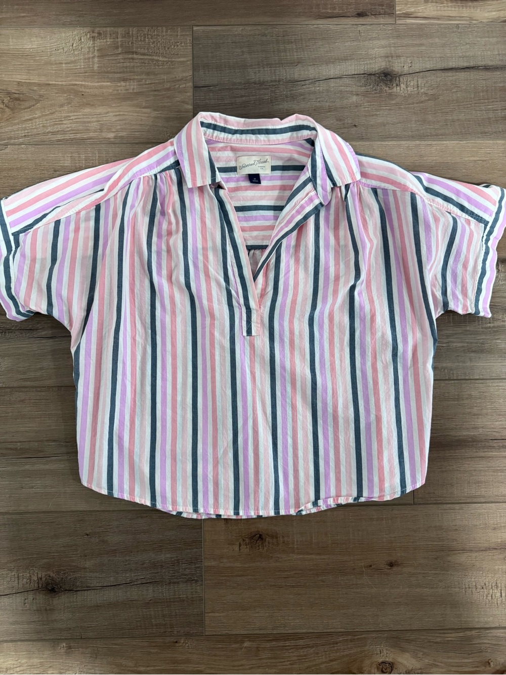 Universal Thread Pink, White & Green Striped Polo Cotton Top